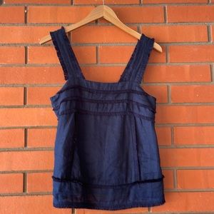 J. CREW Women's Navy Blue Linen Sleeveless Tank Top Blouse Size 2